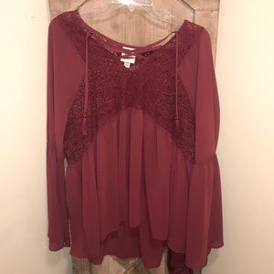 Mesh, lace maroon long sleeve from Knox Rose brand
